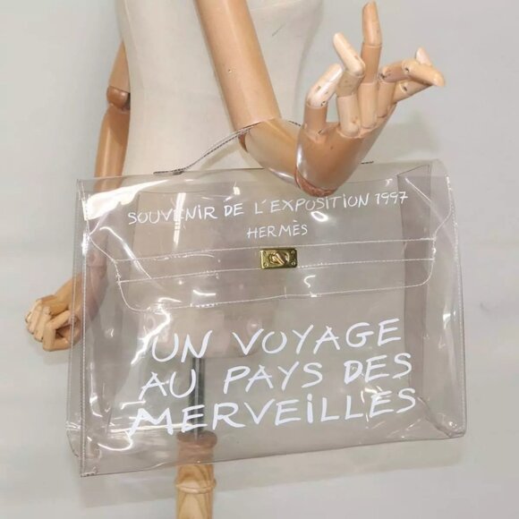 HERMES Vinyl Kelly Hand Bag Vinyl Clear Gold Auth - Picture 3 of 16